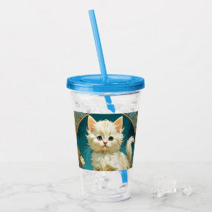 Vaso Acrílico Gato blanco Alphonse Mucha Art Nouveau