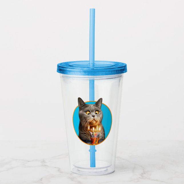 Vaso Acrílico Gato con vidrio caliente de cumpleaños (Anverso)