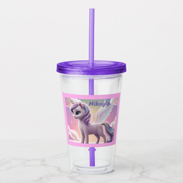 Vaso Acrílico Gato de unicornio arcoiris personalizado (Anverso)