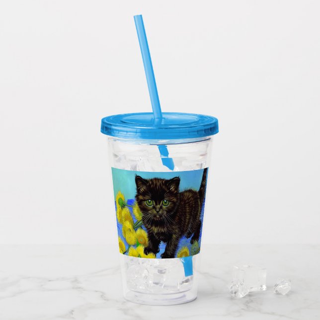 Vaso Acrílico Gato estilo Van Gogh con girasoles (Anverso (hielo))