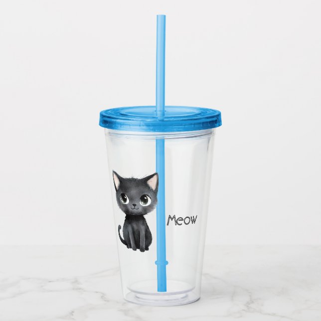 Vaso Acrílico Gato negro lindo Maullar (Anverso)