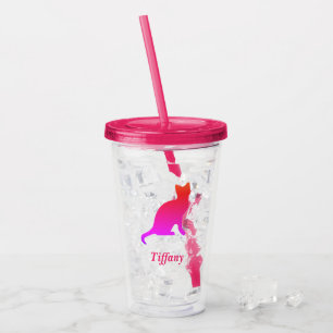 Vaso Acrílico Gato oscuro y lindo personalizado