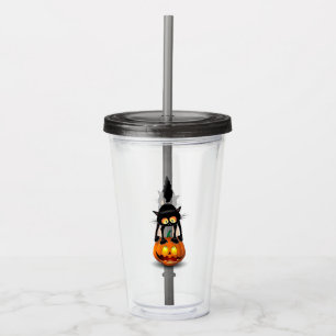 Vaso Acrílico Gato Personalizado asustado de Halloween en calaba