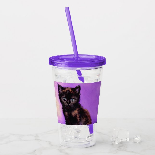 Vaso Acrílico Gato púrpura estilo Van Gogh (Anverso (hielo))