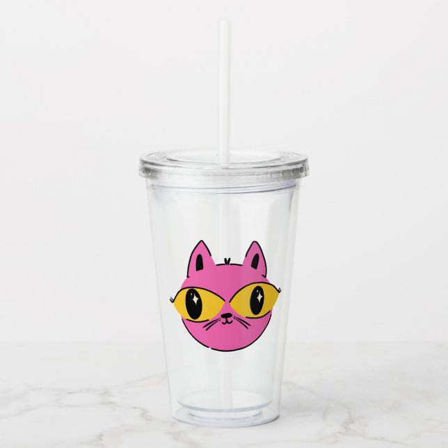Vaso Acrílico Gato Retro (Anverso)