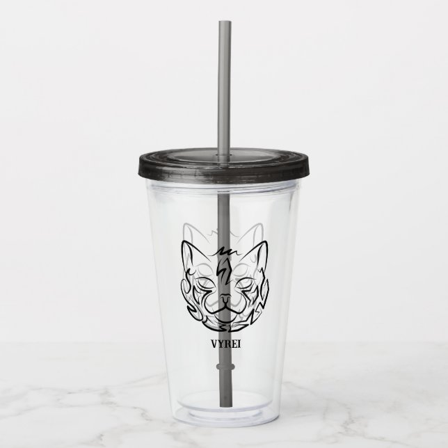 Vaso Acrílico Gato tribal negro y blanco (Anverso)