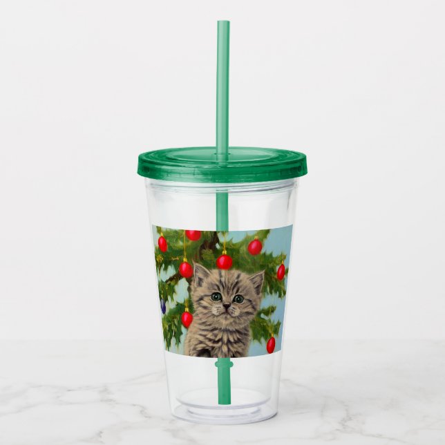 Vaso Acrílico Gato vintage y árbol de Navidad (Anverso)
