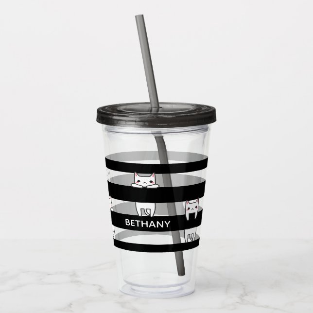 Vaso Acrílico Gatos de escalada en franjas negras personalizados (Izquierda)