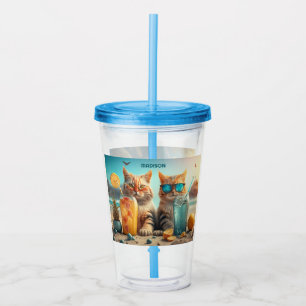 Vaso Acrílico Gatos de vacaciones con nombre personalizado