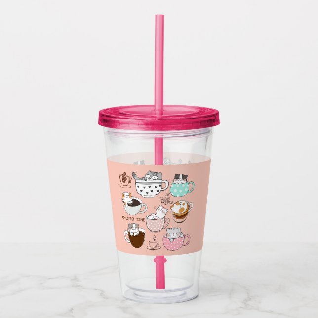Vaso Acrílico Gatos en tazas de café (Anverso)