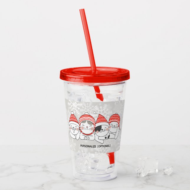 Vaso Acrílico Gatos feriados de invierno (Anverso (hielo))