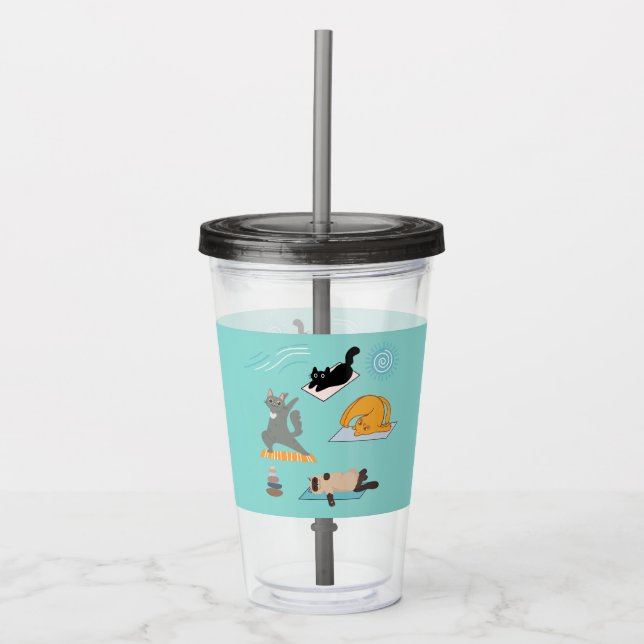 Vaso Acrílico Gatos Graciosos De Yoga (Anverso)