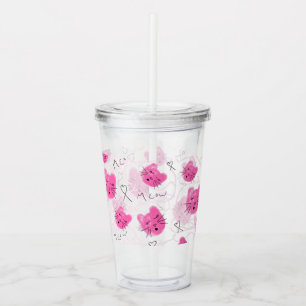Vaso Acrílico Gatos Rosados Garabatean Mi Monograma