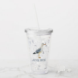 Vaso Acrílico Gaviota de playa en acuarela personalizada