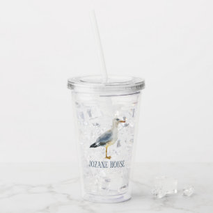 Vaso Acrílico Gaviota de playa en acuarela personalizada