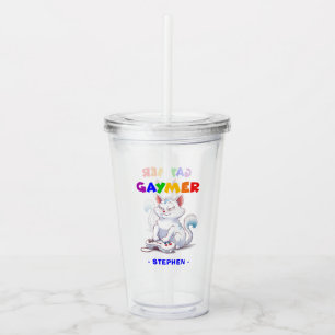 Vaso Acrílico Gaymer - Gato de juegos de arcoiris con consola