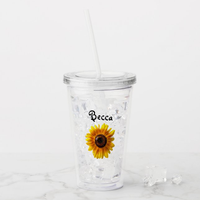 Vaso Acrílico Girasol Amarillo Alegre con Abeja Personalizado (Anverso (hielo))