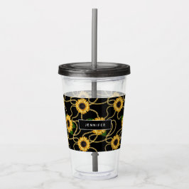 Vaso Acrílico Girasoles Amarillos Elegantes Patrón con Estilo so
