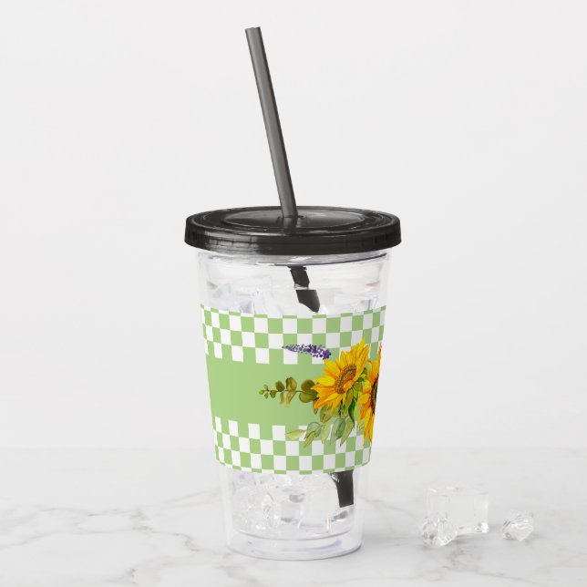 Vaso Acrílico Girasoles y tablero de cheques (Anverso (hielo))
