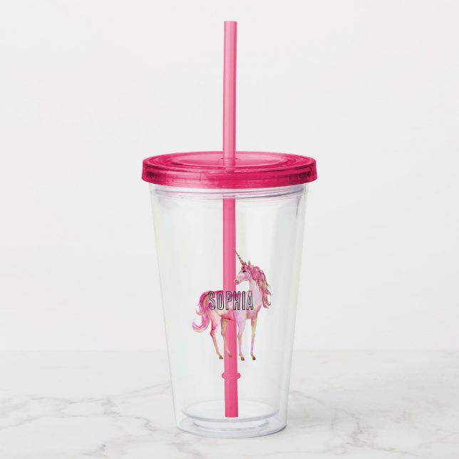 Vaso Acrílico Girly Pink Unicorn (Anverso)