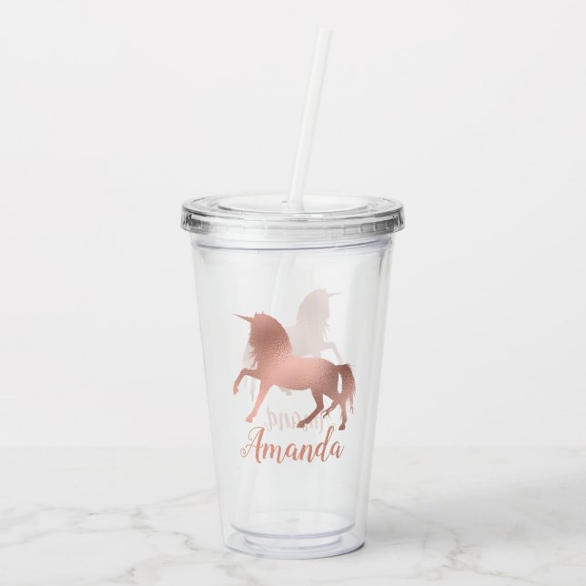 Vaso Acrílico Girona personalizada Rosa Gold Unicorn (Reverso)