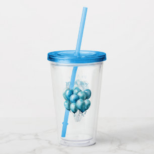 Vaso Acrílico Globos Azules de Acuarela Es Un Niño
