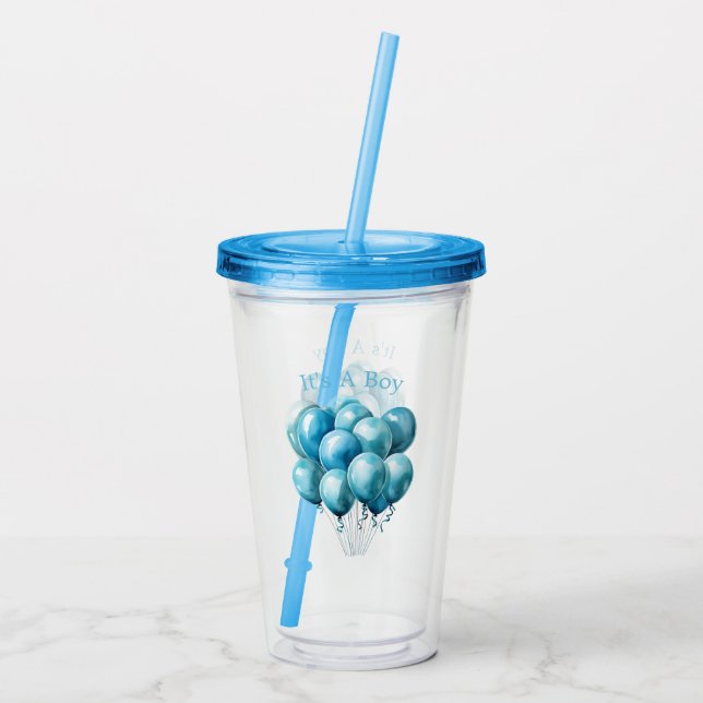 Vaso Acrílico Globos de Acuarela Azules Es Niño (Reverso)