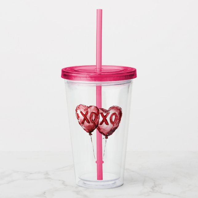 Vaso Acrílico Globos del corazón de XOXO Rojo (Anverso)