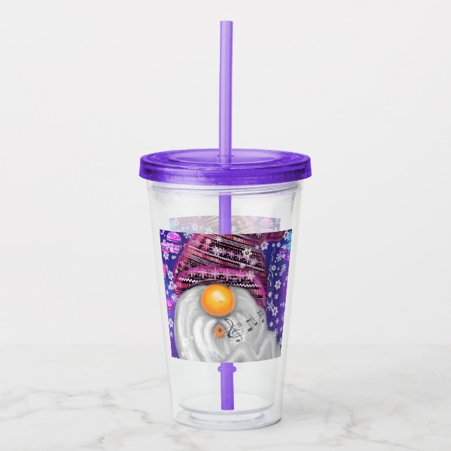 Vaso Acrílico Gnome Feliz En Gorra Morado Canta Una Canción De N (Anverso)
