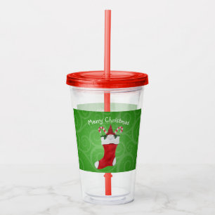 Vaso Acrílico Gnomo Adorable en Media de Navidad Roja con Remoli