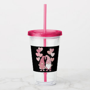 Vaso Acrílico Gnomos de corazones de cuadros de búfalo rosa Día 