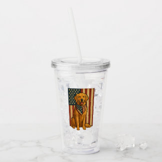 Vaso Acrílico Golden Retriever Bandera Americana