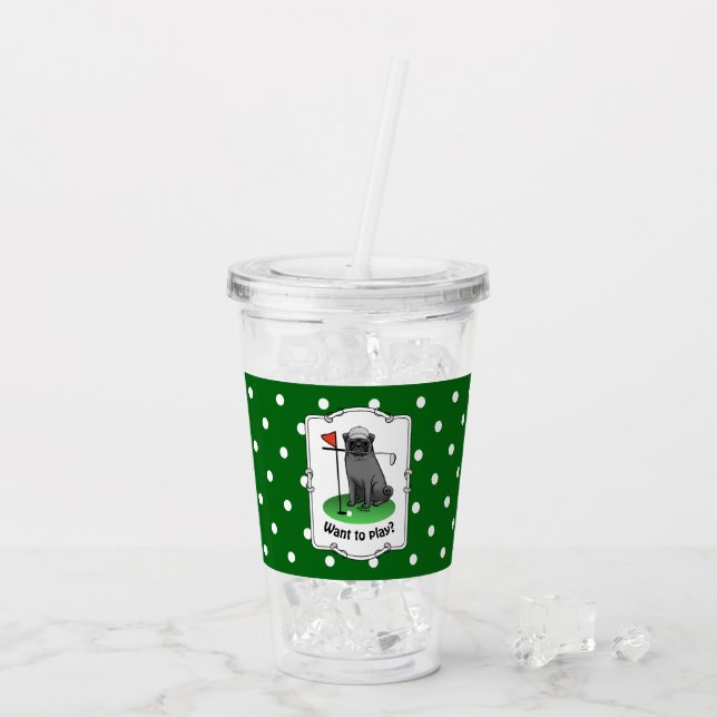 Vaso Acrílico Golf Pug Jugando Golf (negro) Cute Dog Funny (Reverso (hielo))