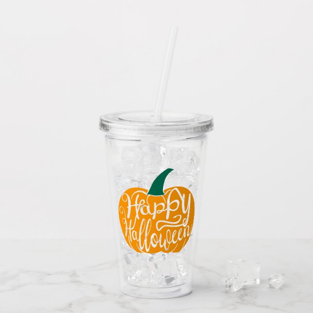 Vaso Acrílico Grabación feliz de Halloween con calabaza tallada (Reverso (hielo))