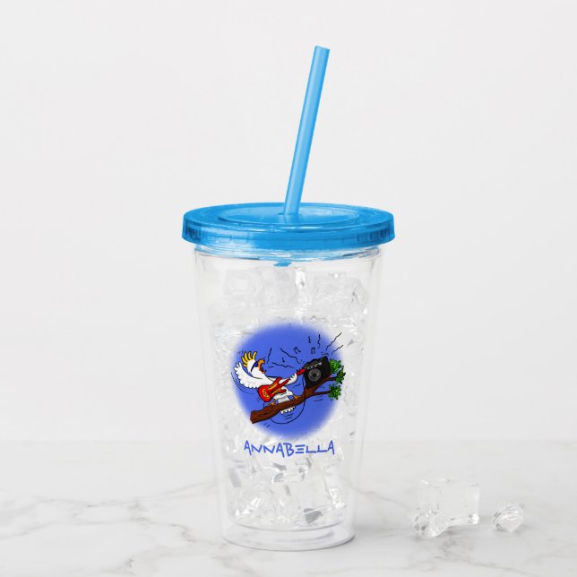 Vaso Acrílico Graciosa cacatúa tocando el personalizado de guita (Reverso (hielo))