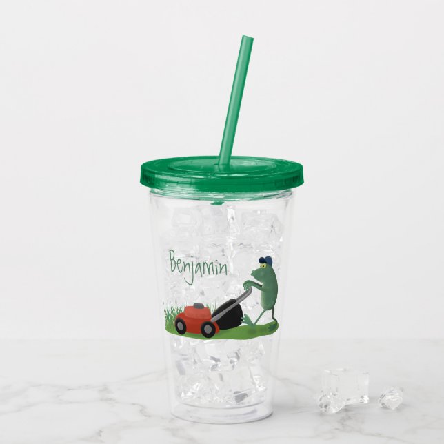 Vaso Acrílico Graciosa rana verde que siembra césped personaliza (Reverso (hielo))