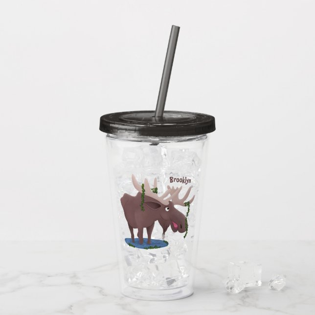 Vaso Acrílico Gracioso ilustracion personalizado de alce feliz (Reverso (hielo))