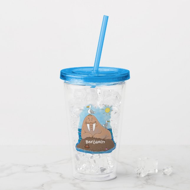 Vaso Acrílico Gracioso ilustracion personalizado de moras felice (Reverso (hielo))