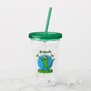 Vaso Acrílico Gracioso lagarto de iguana con sonrisa verde