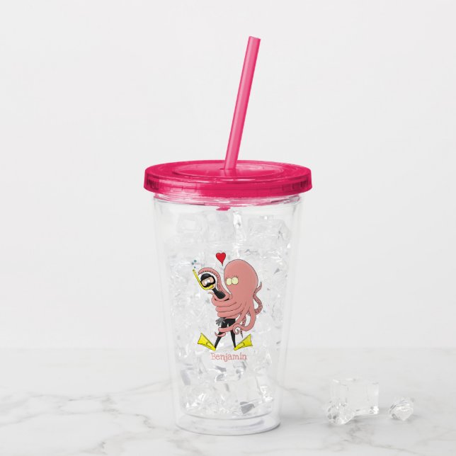 Vaso Acrílico Gracioso pulpo abrazos buceo humor personalizado (Reverso (hielo))