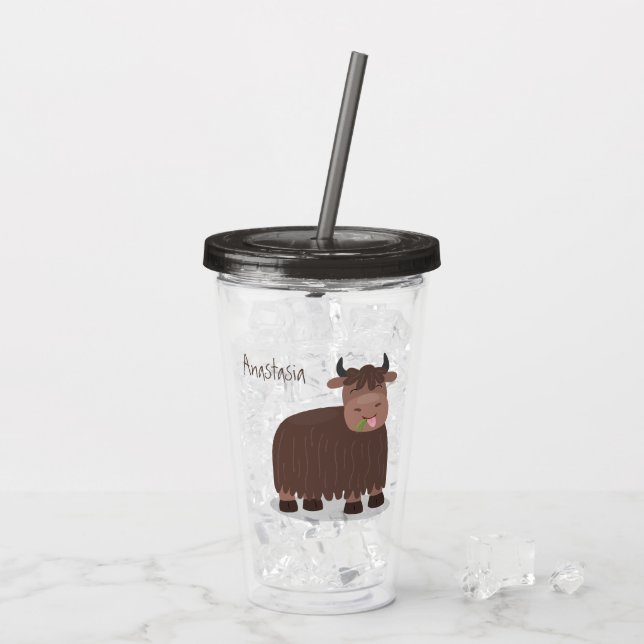 Vaso Acrílico Gracioso yak feliz comiendo hierba personalizado i (Reverso (hielo))
