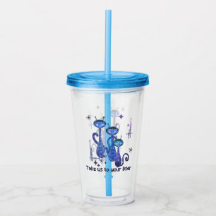 Vaso Acrílico Graciosos Gatos Alienígenas - "Llévanos A Tu Litro