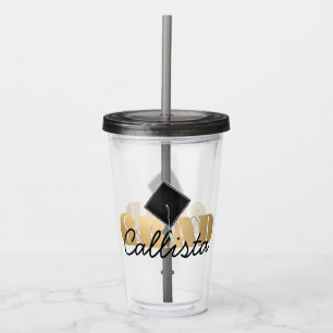 Vaso Acrílico Grad Gold Black Graduation Cap Monogram Name