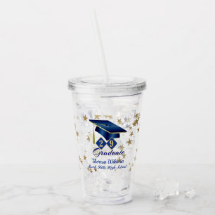 Vaso Acrílico Graduación Estrellas de Oro Azul Personalizadas