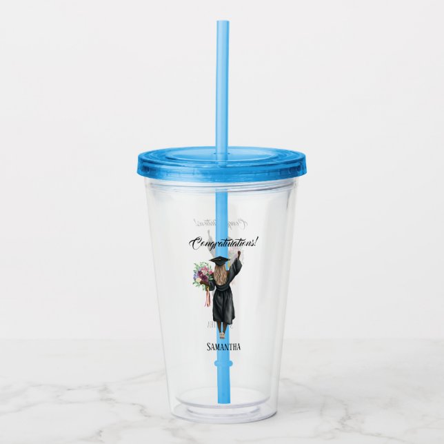 Vaso Acrílico Graduación personalizada de acuarela (7) (Anverso)