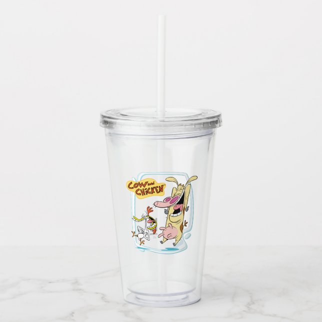 Vaso Acrílico Gráfica de risa de vaca y pollo (Anverso)