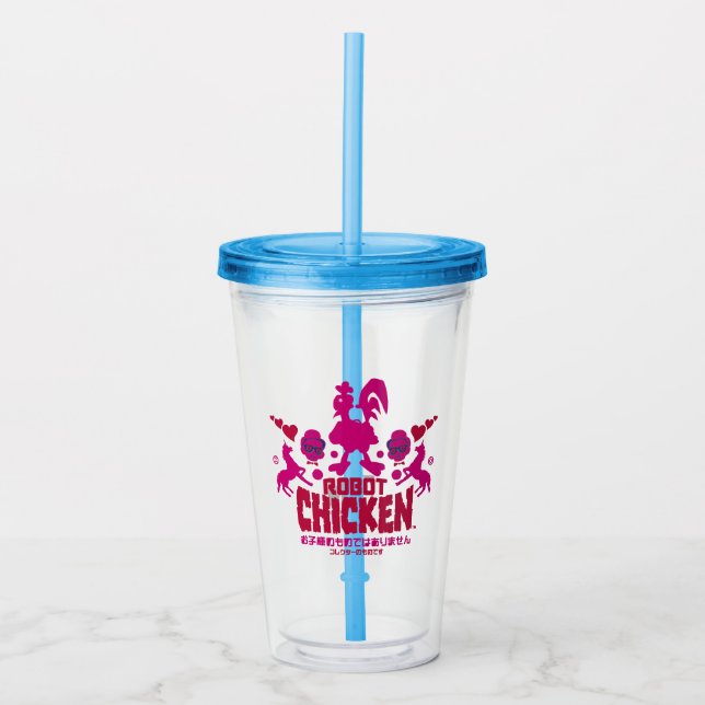 Vaso Acrílico Gráfica Robot Chicken Nerd Unicorn (Anverso)