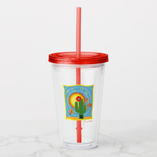 Vaso Acrílico Gráfico de Frida Kahlo Cactus (Anverso)