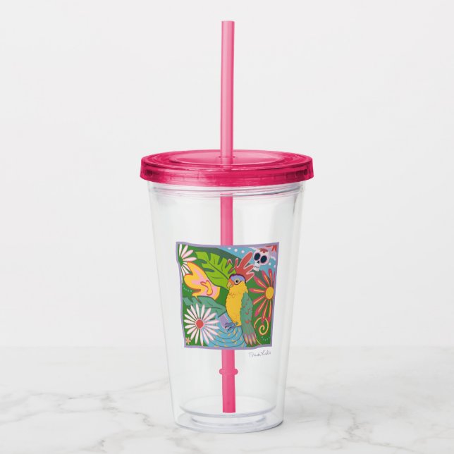 Vaso Acrílico Gráfico de Frida Kahlo Parrot (Anverso)