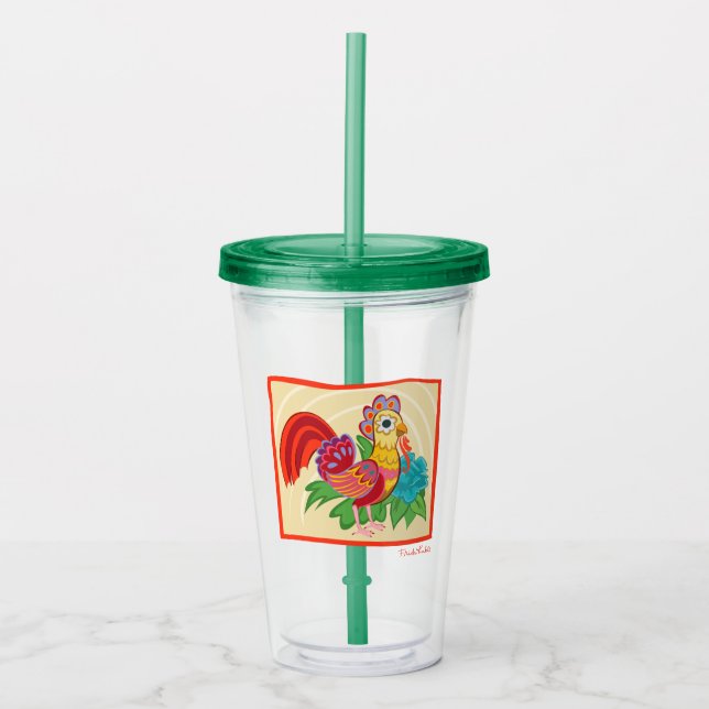 Vaso Acrílico Gráfico de pollo Frida Kahlo (Anverso)